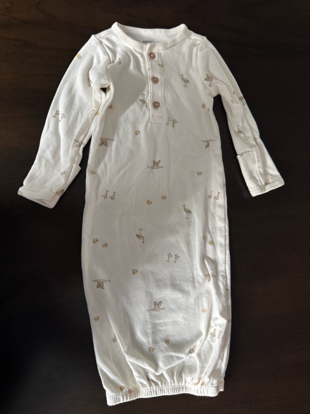 Carter's Baby Sleeper Gown Neutral Duck Bird Print 3 Months 100% Cotton